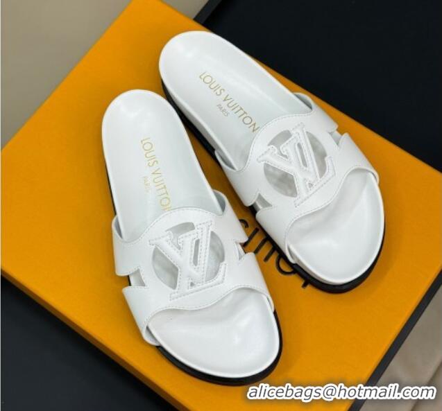 Perfect Louis Vuitton LV Isola Flat Comfort Slides Sandal in Calf Leather White 0724111