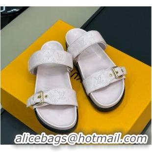 Durable Louis Vuitton Bom Dia Flat Comfort Slides Sandal in Perforated Mahina Calfskin Light Pink 724112