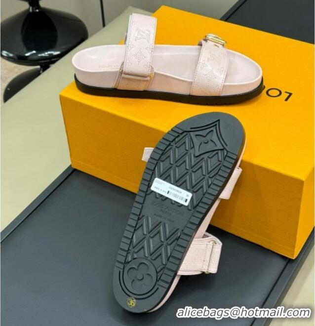 Durable Louis Vuitton Bom Dia Flat Comfort Slides Sandal in Perforated Mahina Calfskin Light Pink 724112