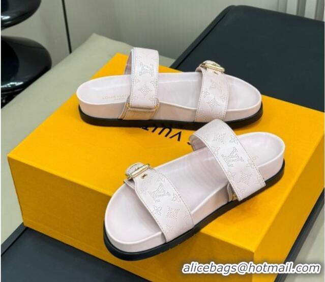 Durable Louis Vuitton Bom Dia Flat Comfort Slides Sandal in Perforated Mahina Calfskin Light Pink 724112