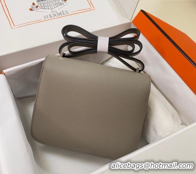 Discount Hermes Constance Mini Bag 18cm in Epsom Palm-Grained Leather 8057 Pitch Grey/Silver 2024 (Half Handmade)