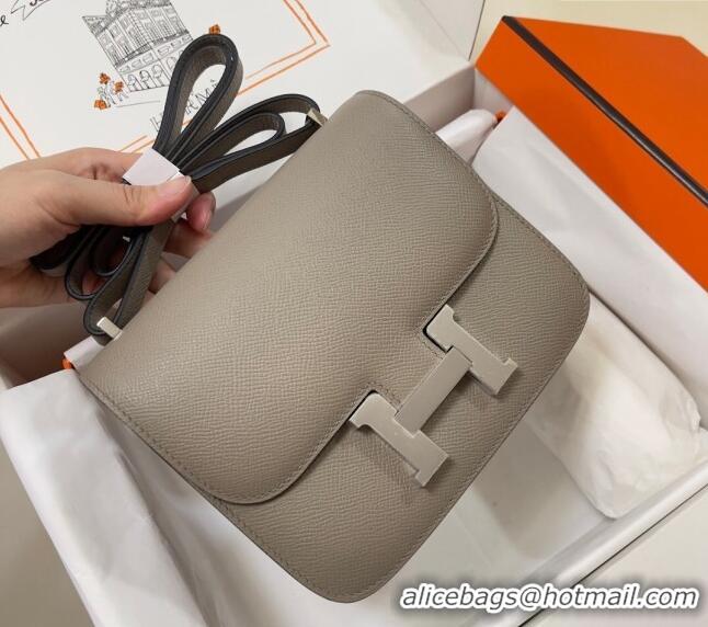 Discount Hermes Constance Mini Bag 18cm in Epsom Palm-Grained Leather 8057 Pitch Grey/Silver 2024 (Half Handmade)