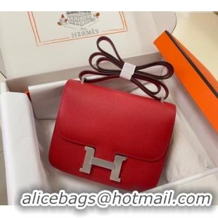 Inexpensive Hermes Constance Mini Bag 18cm in Epsom Palm-Grained Leather 8057 Red/Silver 2024 (Half Handmade)