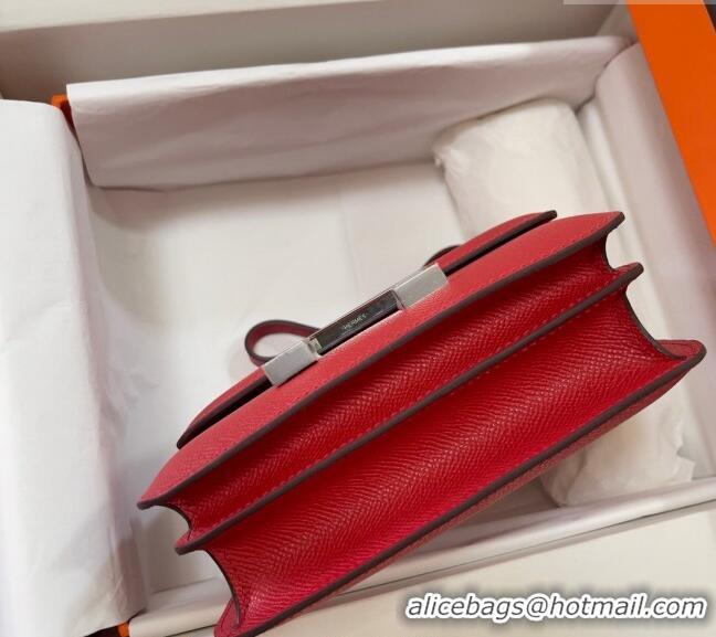 Inexpensive Hermes Constance Mini Bag 18cm in Epsom Palm-Grained Leather 8057 Red/Silver 2024 (Half Handmade)