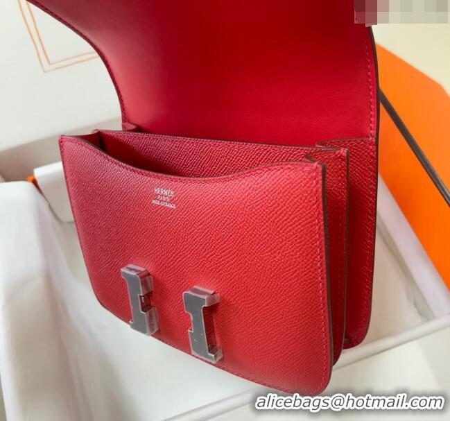 Inexpensive Hermes Constance Mini Bag 18cm in Epsom Palm-Grained Leather 8057 Red/Silver 2024 (Half Handmade)