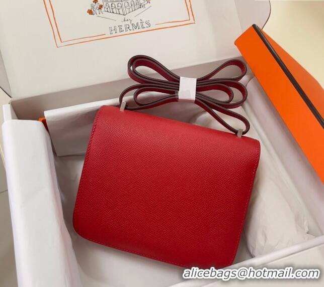 Inexpensive Hermes Constance Mini Bag 18cm in Epsom Palm-Grained Leather 8057 Red/Silver 2024 (Half Handmade)