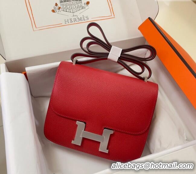 Inexpensive Hermes Constance Mini Bag 18cm in Epsom Palm-Grained Leather 8057 Red/Silver 2024 (Half Handmade)