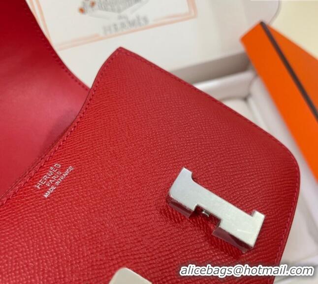 Inexpensive Hermes Constance Mini Bag 18cm in Epsom Palm-Grained Leather 8057 Red/Silver 2024 (Half Handmade)