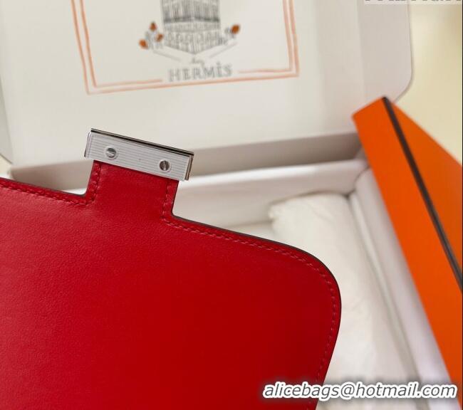 Inexpensive Hermes Constance Mini Bag 18cm in Epsom Palm-Grained Leather 8057 Red/Silver 2024 (Half Handmade)