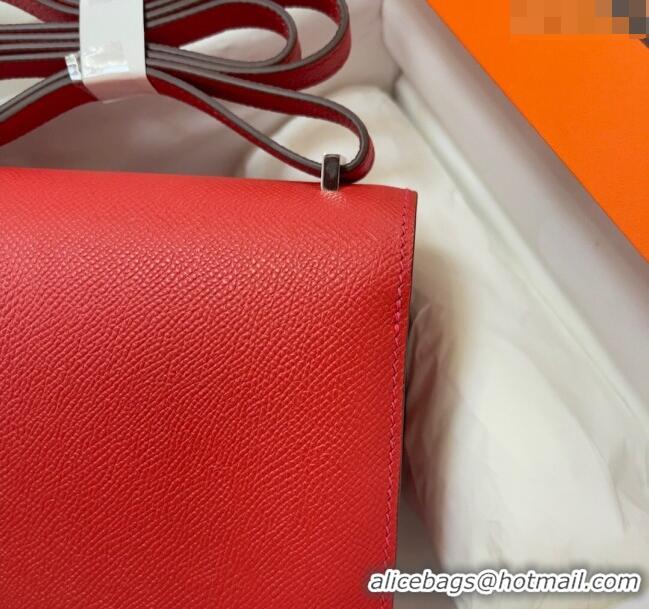 Inexpensive Hermes Constance Mini Bag 18cm in Epsom Palm-Grained Leather 8057 Red/Silver 2024 (Half Handmade)