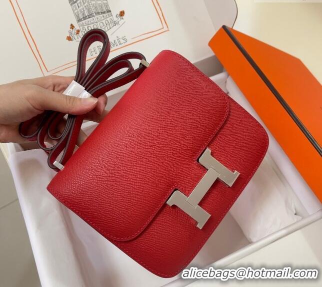 Inexpensive Hermes Constance Mini Bag 18cm in Epsom Palm-Grained Leather 8057 Red/Silver 2024 (Half Handmade)