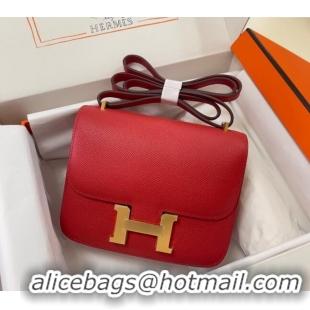 Popular Style Hermes Constance Mini Bag 18cm in Epsom Palm-Grained Leather 8057 Red/Gold 2024 (Half Handmade)