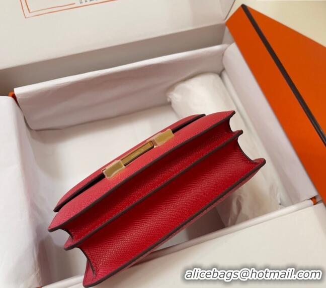 Popular Style Hermes Constance Mini Bag 18cm in Epsom Palm-Grained Leather 8057 Red/Gold 2024 (Half Handmade)