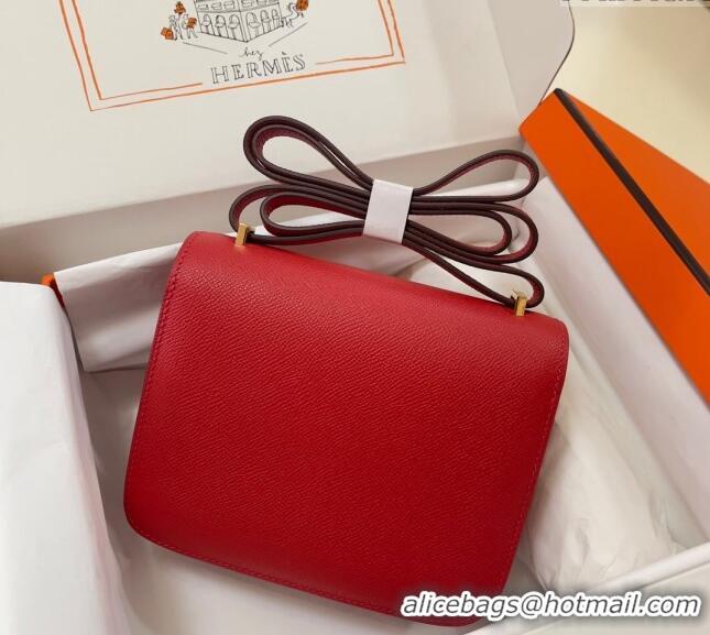 Popular Style Hermes Constance Mini Bag 18cm in Epsom Palm-Grained Leather 8057 Red/Gold 2024 (Half Handmade)