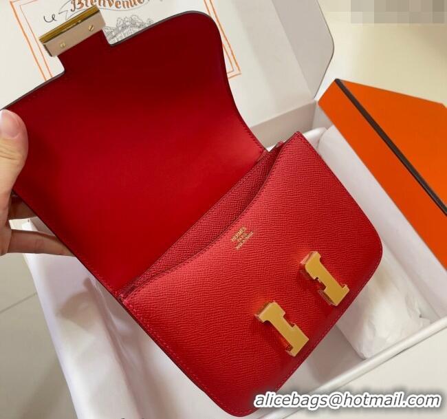 Popular Style Hermes Constance Mini Bag 18cm in Epsom Palm-Grained Leather 8057 Red/Gold 2024 (Half Handmade)