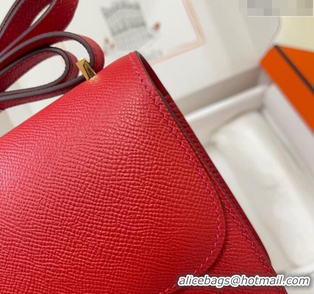 Popular Style Hermes Constance Mini Bag 18cm in Epsom Palm-Grained Leather 8057 Red/Gold 2024 (Half Handmade)