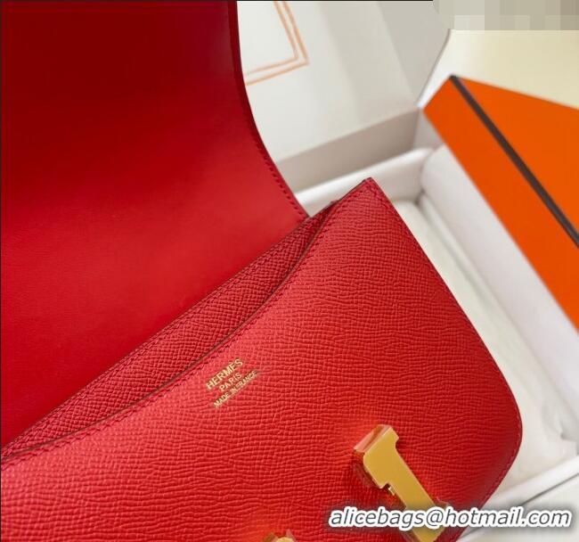 Popular Style Hermes Constance Mini Bag 18cm in Epsom Palm-Grained Leather 8057 Red/Gold 2024 (Half Handmade)