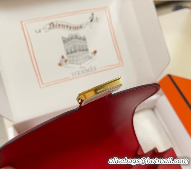 Popular Style Hermes Constance Mini Bag 18cm in Epsom Palm-Grained Leather 8057 Red/Gold 2024 (Half Handmade)