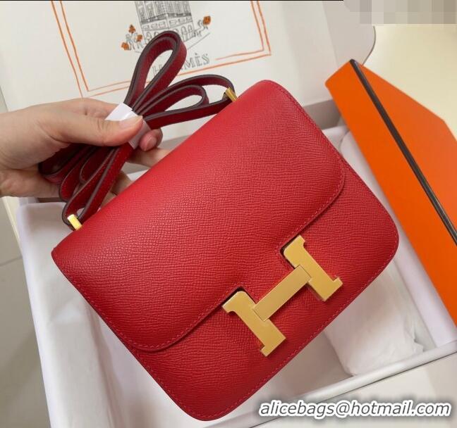 Popular Style Hermes Constance Mini Bag 18cm in Epsom Palm-Grained Leather 8057 Red/Gold 2024 (Half Handmade)