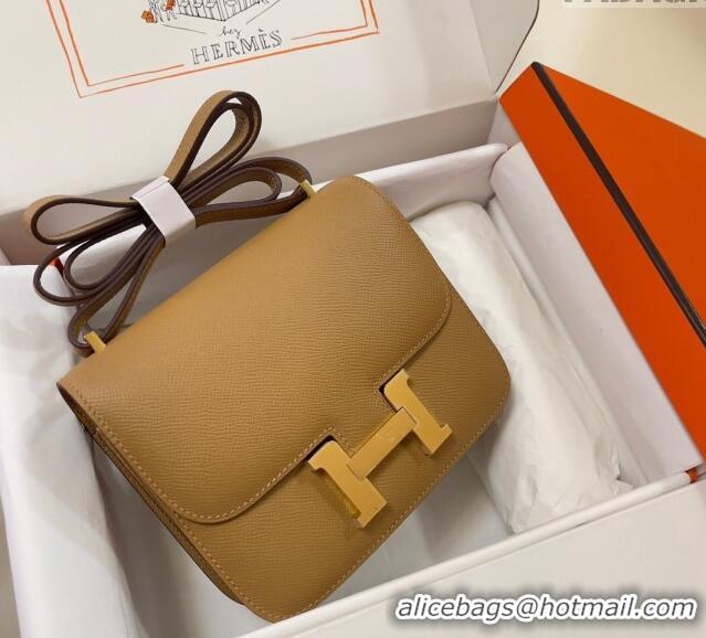 Cheapest Hermes Constance Mini Bag 18cm in Epsom Palm-Grained Leather 8057 Milk Tea Beige/Gold 2024 (Half Handmade)