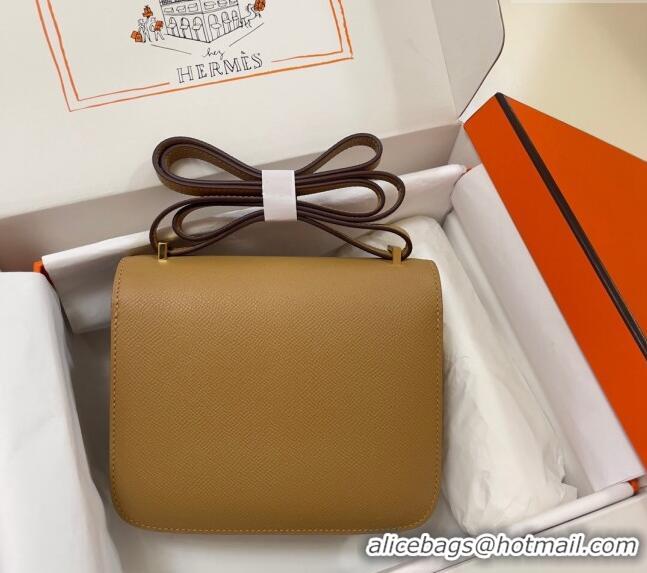 Cheapest Hermes Constance Mini Bag 18cm in Epsom Palm-Grained Leather 8057 Milk Tea Beige/Gold 2024 (Half Handmade)