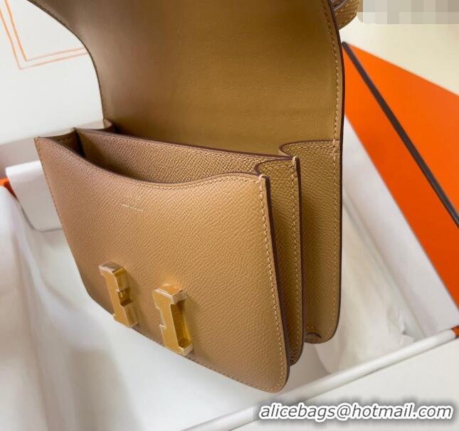 Cheapest Hermes Constance Mini Bag 18cm in Epsom Palm-Grained Leather 8057 Milk Tea Beige/Gold 2024 (Half Handmade)