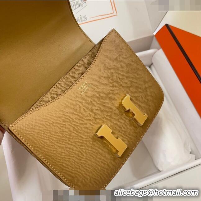 Cheapest Hermes Constance Mini Bag 18cm in Epsom Palm-Grained Leather 8057 Milk Tea Beige/Gold 2024 (Half Handmade)