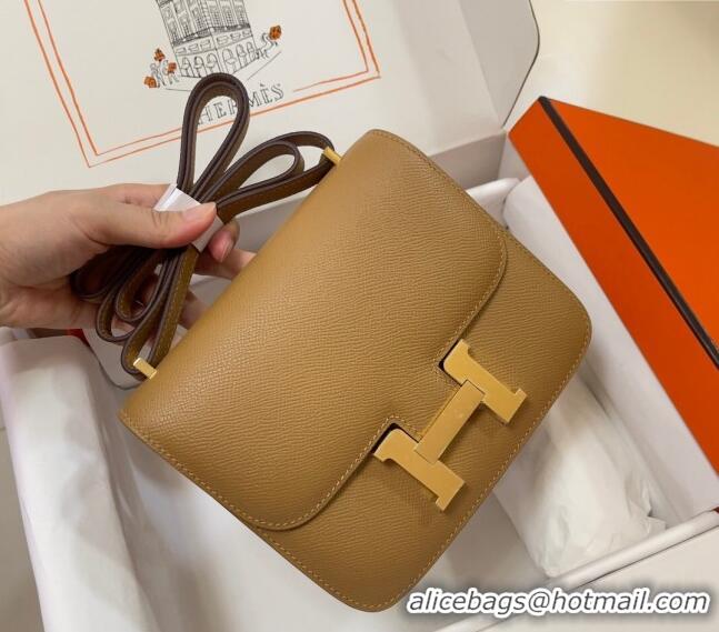 Cheapest Hermes Constance Mini Bag 18cm in Epsom Palm-Grained Leather 8057 Milk Tea Beige/Gold 2024 (Half Handmade)