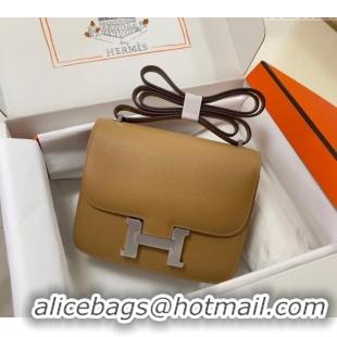 New Design Hermes Constance Mini Bag 18cm in Epsom Palm-Grained Leather 8057 Milk Tea/Silver 2024 (Half Handmade)