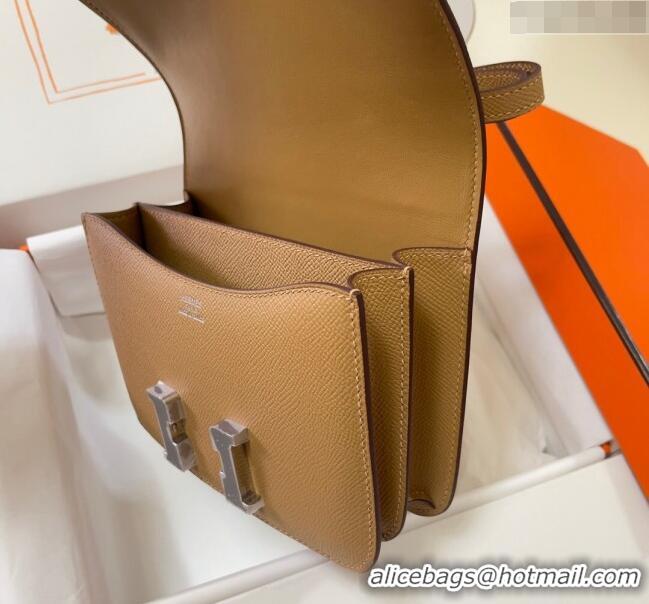 New Design Hermes Constance Mini Bag 18cm in Epsom Palm-Grained Leather 8057 Milk Tea/Silver 2024 (Half Handmade)