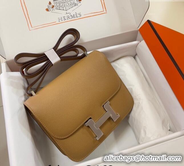 New Design Hermes Constance Mini Bag 18cm in Epsom Palm-Grained Leather 8057 Milk Tea/Silver 2024 (Half Handmade)