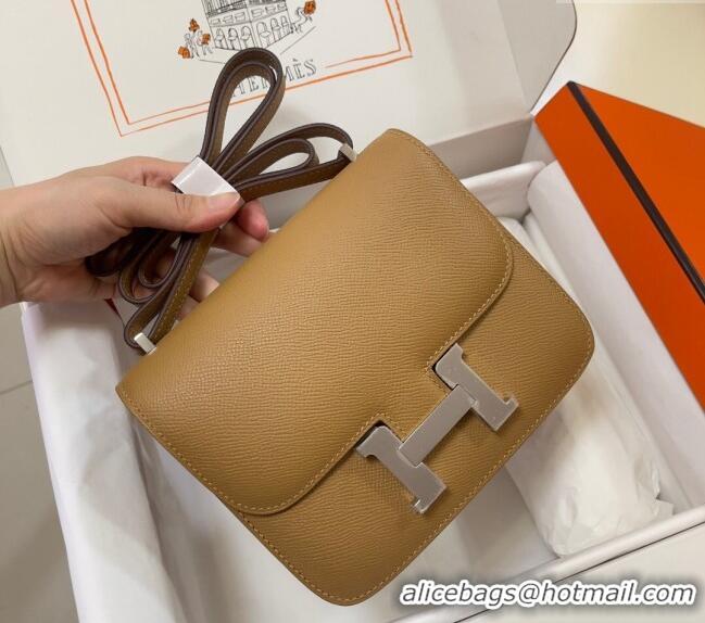 New Design Hermes Constance Mini Bag 18cm in Epsom Palm-Grained Leather 8057 Milk Tea/Silver 2024 (Half Handmade)