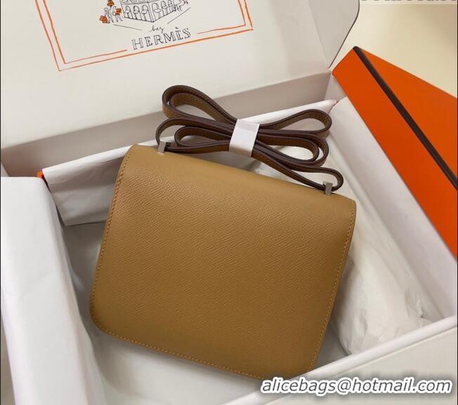 New Design Hermes Constance Mini Bag 18cm in Epsom Palm-Grained Leather 8057 Milk Tea/Silver 2024 (Half Handmade)