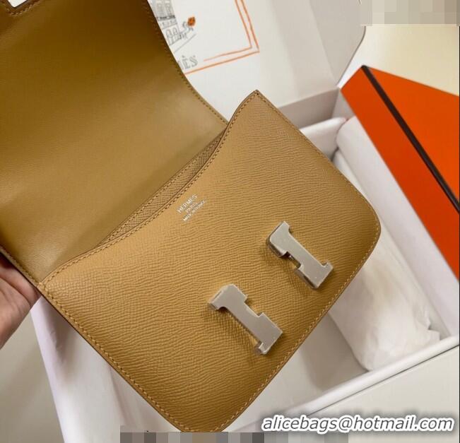 New Design Hermes Constance Mini Bag 18cm in Epsom Palm-Grained Leather 8057 Milk Tea/Silver 2024 (Half Handmade)