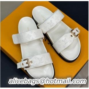 Good Looking Louis Vuitton Bom Dia Flat Comfort Slides Sandal in Perforated Mahina Calfskin White 0724114