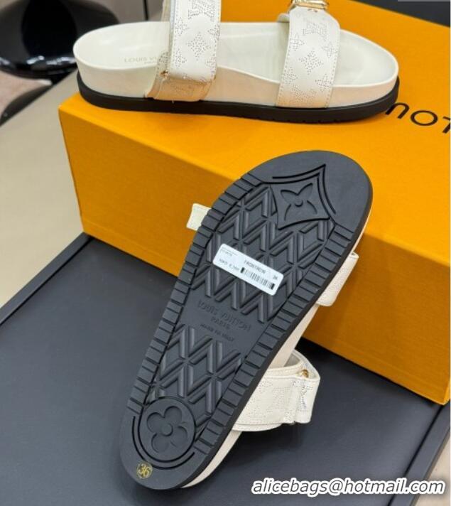 Good Looking Louis Vuitton Bom Dia Flat Comfort Slides Sandal in Perforated Mahina Calfskin White 0724114