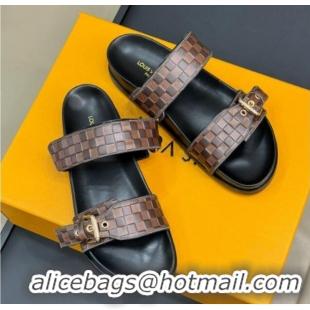 Unique Style Louis Vuitton Bom Dia Flat Comfort Slides Sandal in Damier Leather Brown 0724115