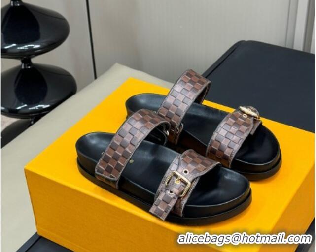 Unique Style Louis Vuitton Bom Dia Flat Comfort Slides Sandal in Damier Leather Brown 0724115