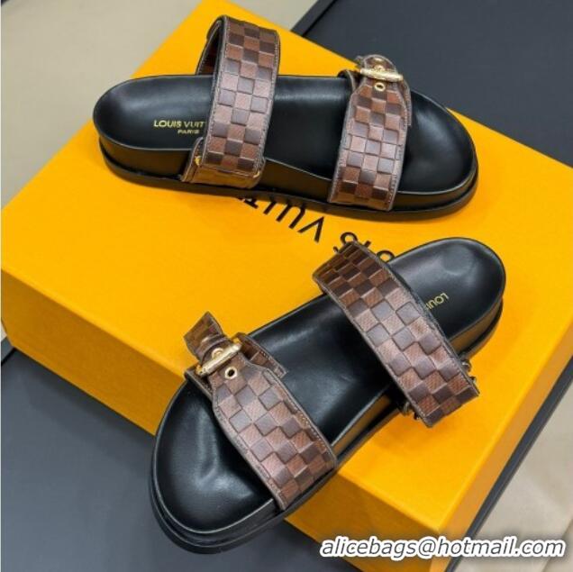 Unique Style Louis Vuitton Bom Dia Flat Comfort Slides Sandal in Damier Leather Brown 0724115