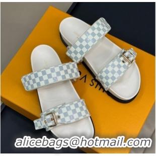 Low Cost Louis Vuitton Bom Dia Flat Comfort Slides Sandal in Damier Leather White 724116