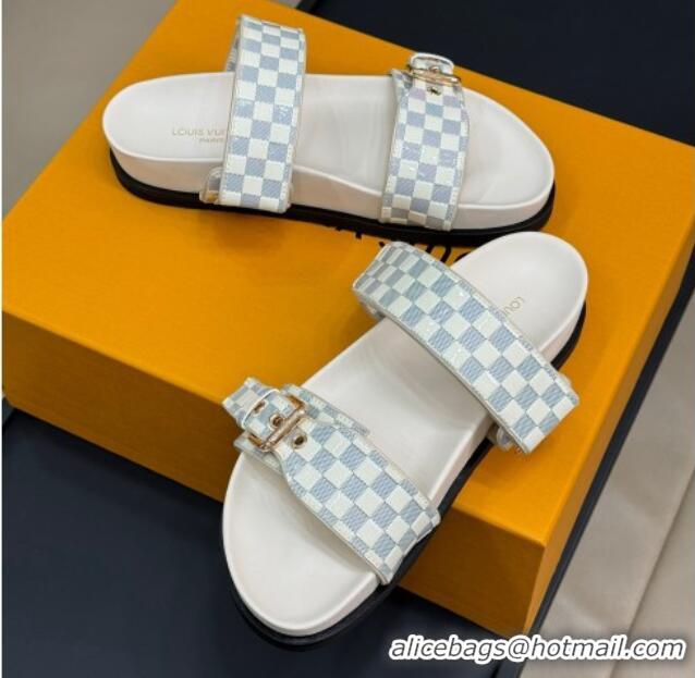 Low Cost Louis Vuitton Bom Dia Flat Comfort Slides Sandal in Damier Leather White 724116