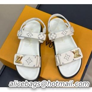 Best Grade Louis Vuitton LV Sunset Flat Comfort Sandals in Monogram Textile White 0724117