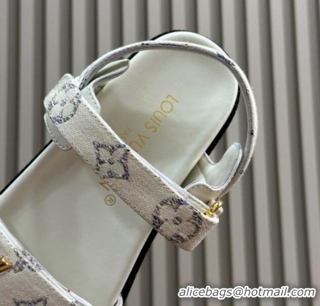 Best Grade Louis Vuitton LV Sunset Flat Comfort Sandals in Monogram Textile White 0724117