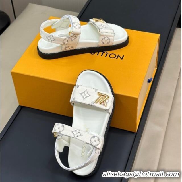 Best Grade Louis Vuitton LV Sunset Flat Comfort Sandals in Monogram Textile White 0724117