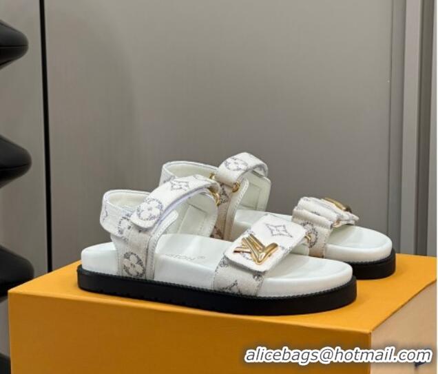 Best Grade Louis Vuitton LV Sunset Flat Comfort Sandals in Monogram Textile White 0724117