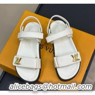 Low Price Louis Vuitton LV Sunset Flat Comfort Sandals in Grained Leather White 0724118