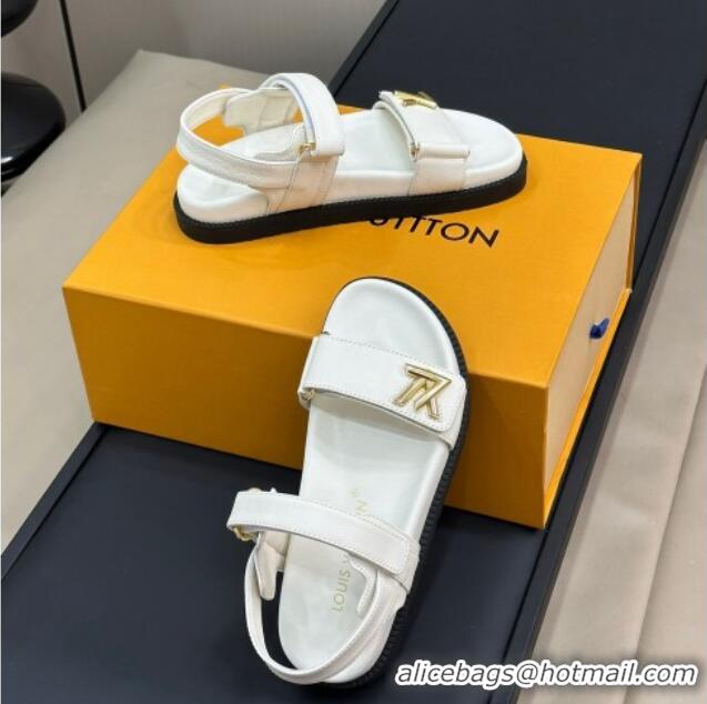 Low Price Louis Vuitton LV Sunset Flat Comfort Sandals in Grained Leather White 0724118