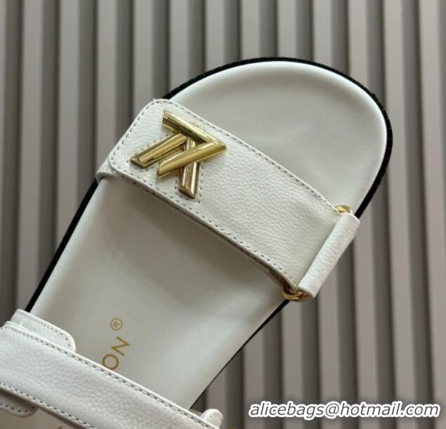 Low Price Louis Vuitton LV Sunset Flat Comfort Sandals in Grained Leather White 0724118