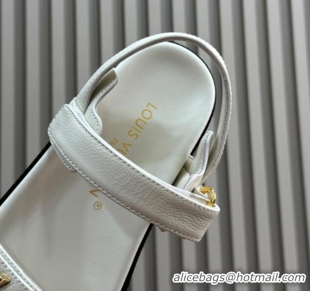 Low Price Louis Vuitton LV Sunset Flat Comfort Sandals in Grained Leather White 0724118