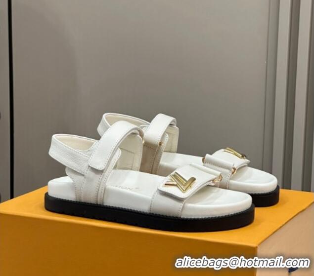 Low Price Louis Vuitton LV Sunset Flat Comfort Sandals in Grained Leather White 0724118